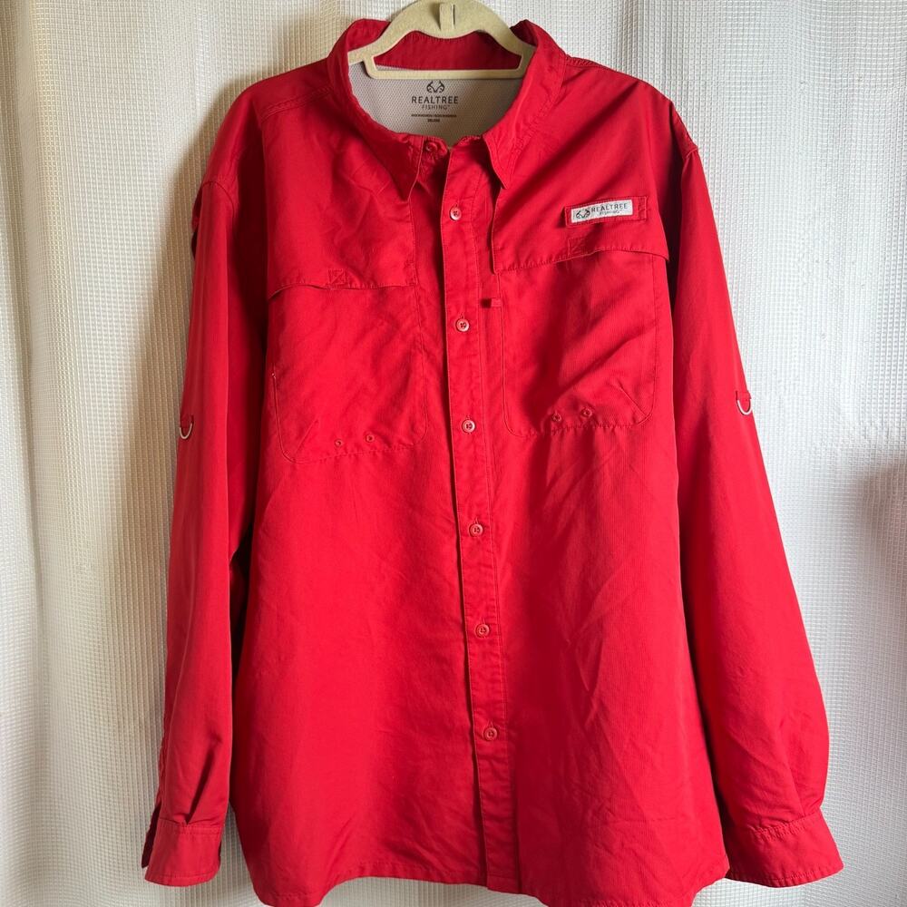 Realtree Fishing Long Sleeve Shirt Mens 2XL Brick Red UPF 40 Vented Angler Guide